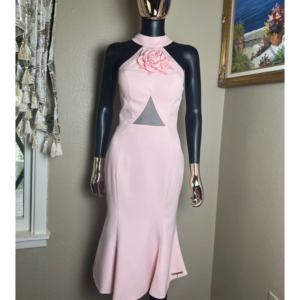 Ascot Pink Midi Dress with Floral Detail matching fascinator. Dress only $350.